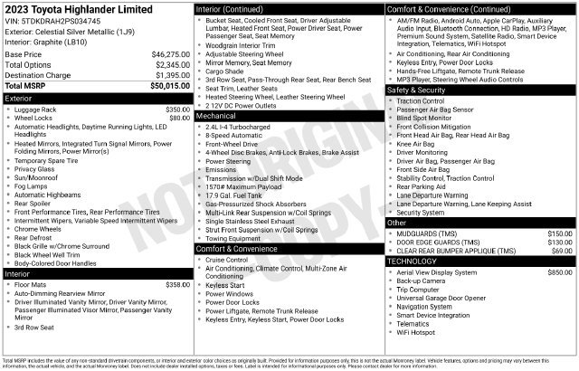 New 2023 Toyota Highlander Limited FWD image 1