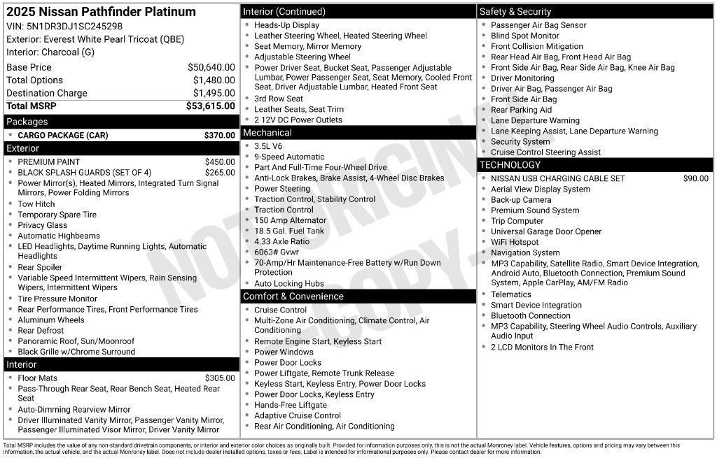 Certified 2025 Nissan Pathfinder Platinum w/ Cargo Package AWD/4WD image 5