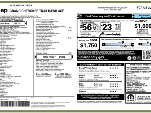 Used 2024 Jeep Grand Cherokee Trailhawk w/ Advanced Protech Group II AWD/4WD image 5