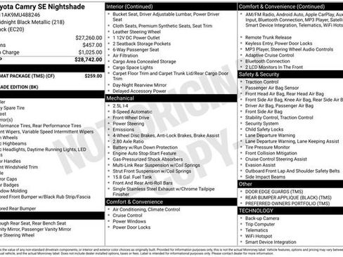 Used 2021 Toyota Camry SE w/ Carpet Mat Package (TMS) image 34