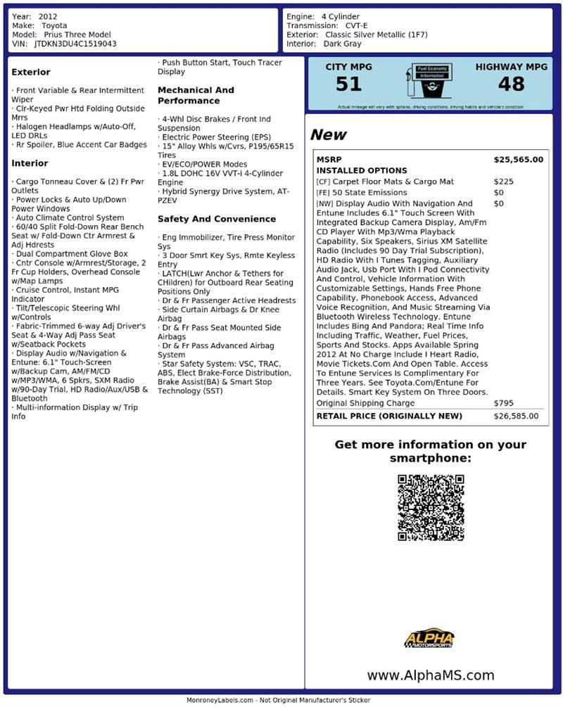 Used 2012 Toyota Prius Three FWD image 3