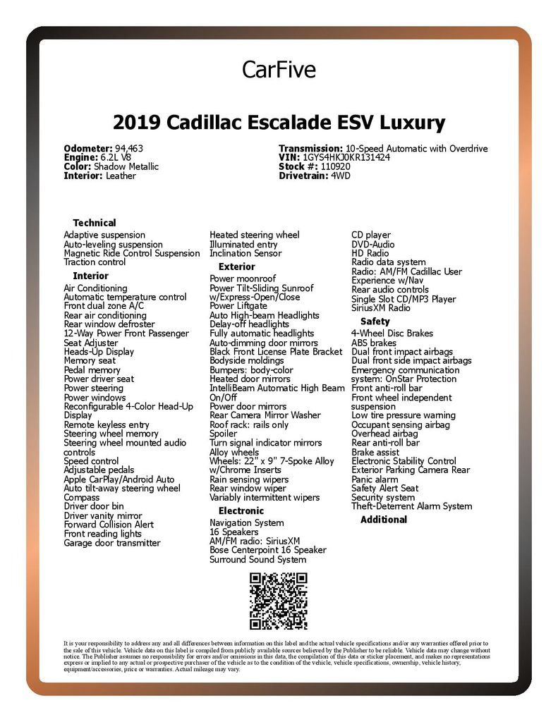 Used 2019 Cadillac Escalade ESV Luxury AWD/4WD image 33