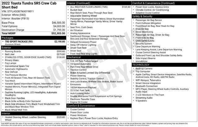 Used 2022 Toyota Tundra SR5 w/ TRD Sport Package AWD/4WD image 7