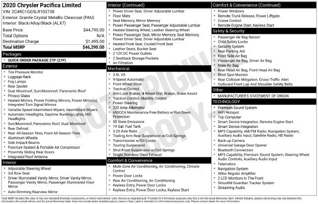 Used 2020 Chrysler Pacifica Limited FWD image 30