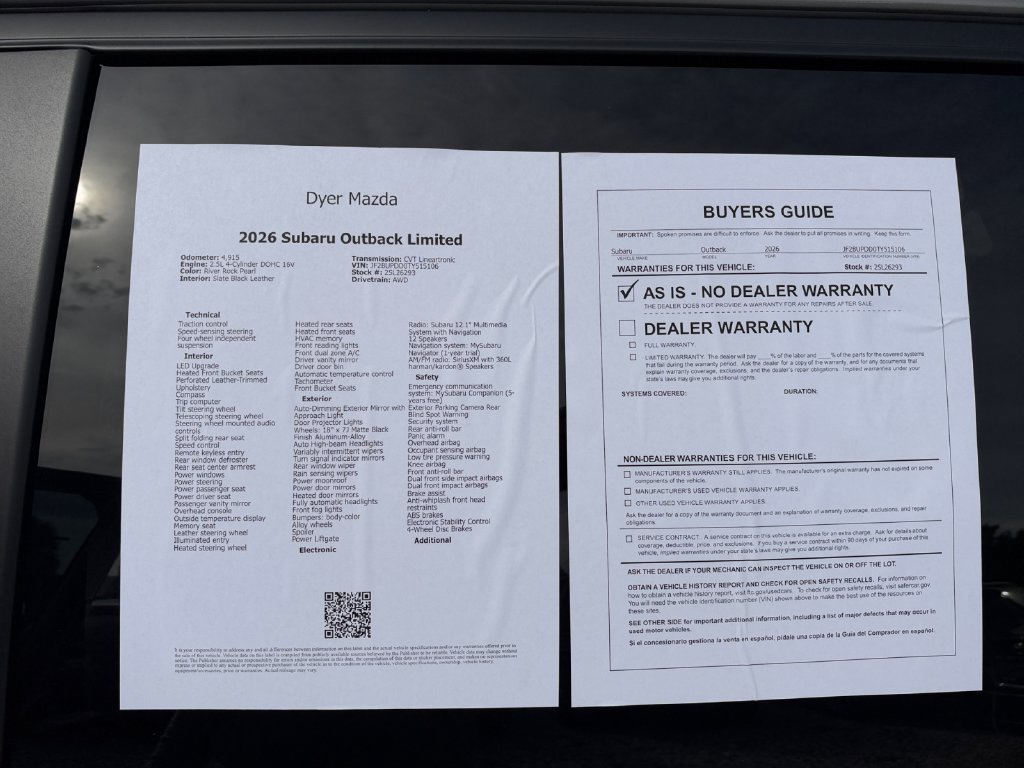 Certified 2026 Subaru Outback Limited AWD/4WD image 25