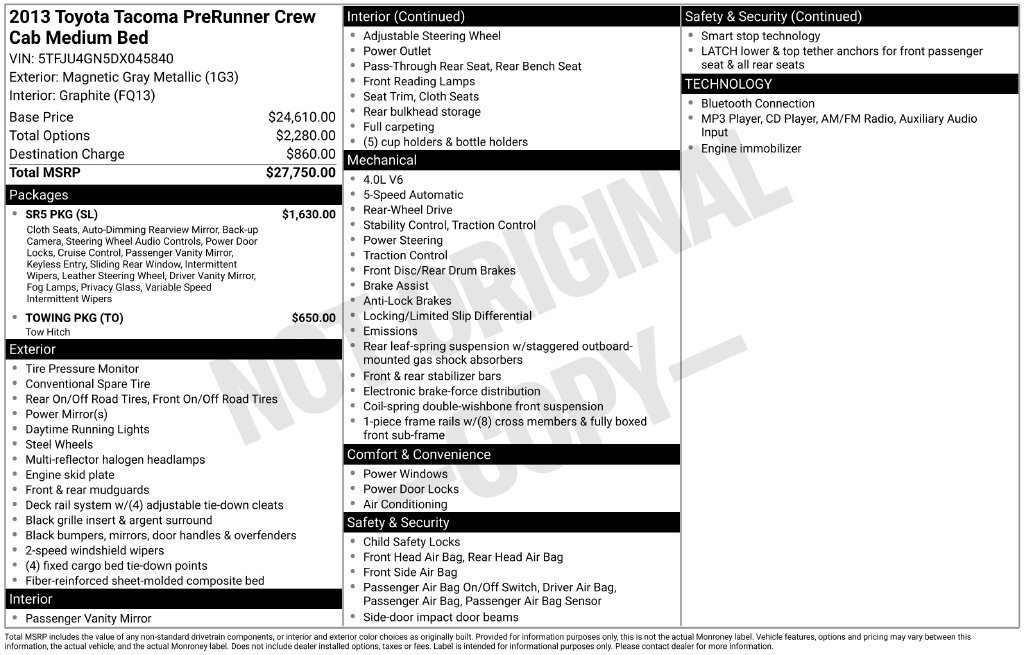 Used 2013 Toyota Tacoma PreRunner w/ SR5 Pkg RWD image 4