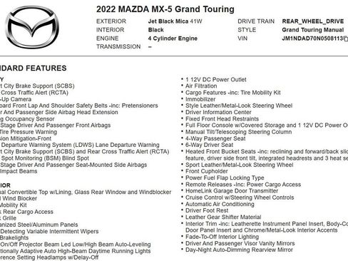 Used 2022 MAZDA MX-5 Miata Grand Touring w/ Weather Package RWD image 17