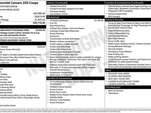 Used 2022 Chevrolet Camaro SS w/ LPO, Ground Effects Package RWD image 7