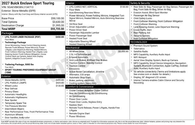 New 2027 Buick Enclave Sport Touring w/ LPO, Floor Liner Package AWD/4WD image 4