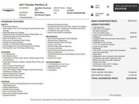 Used 2017 Chrysler Pacifica LX w/ Tire & Wheel Group FWD image 36