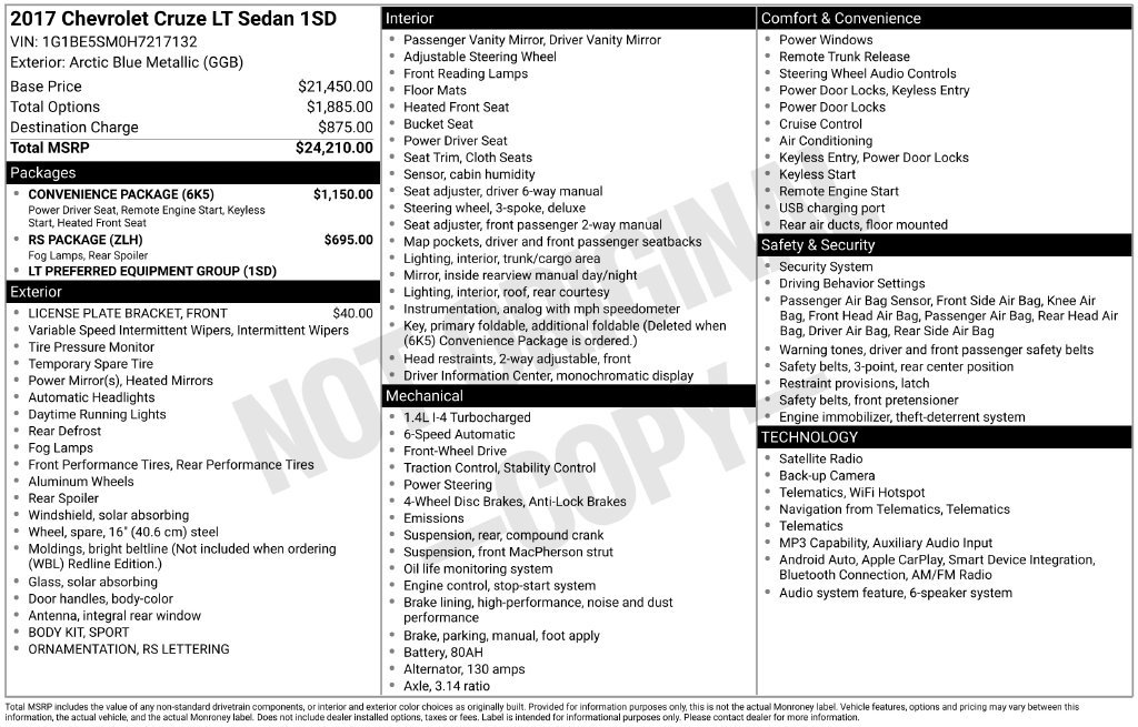 Used 2017 Chevrolet Cruze LT w/ Convenience Package FWD image 3