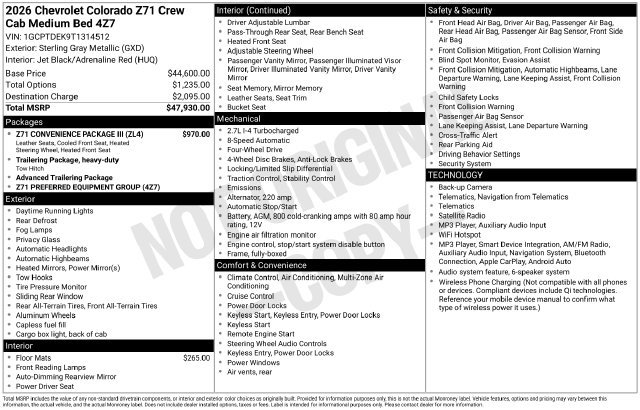 New 2026 Chevrolet Colorado Z71 w/ Z71 Convenience Package 2 AWD/4WD image 4