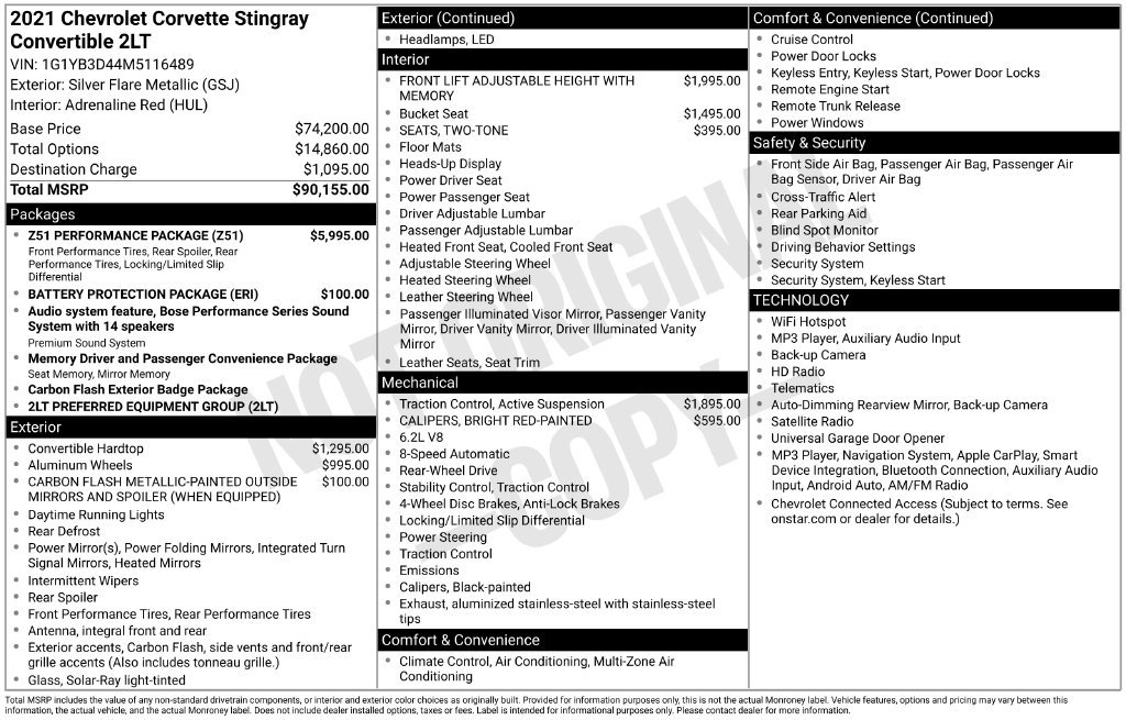 Used 2021 Chevrolet Corvette Stingray Preferred Conv w/ Z51 Performance Package RWD image 11