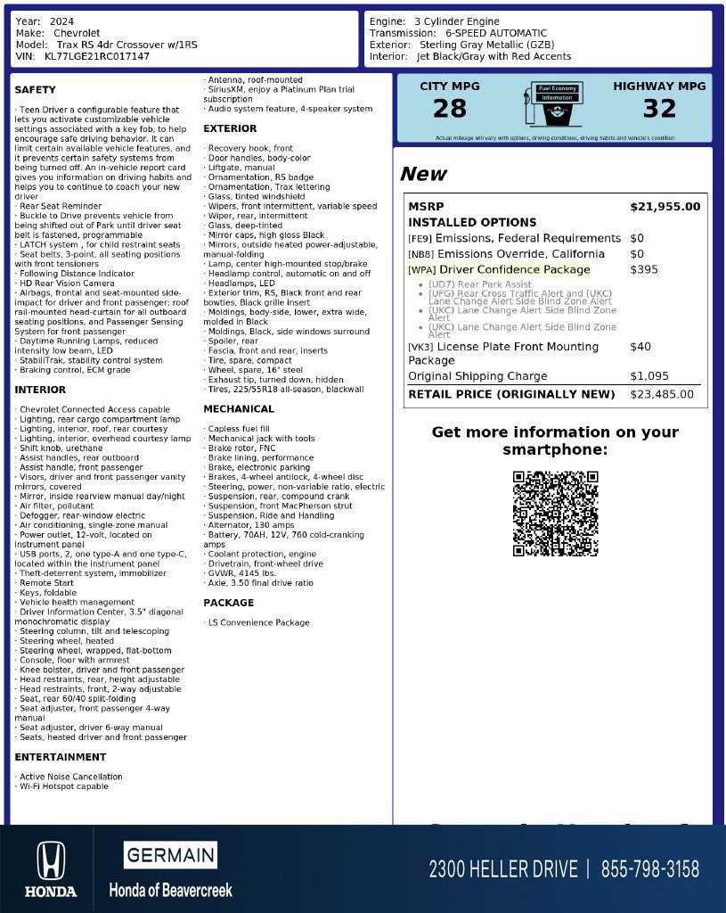 Used 2024 Chevrolet Trax RS w/ Driver Confidence Package FWD image 31