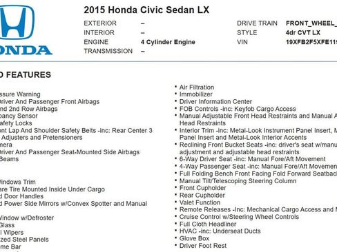 Used 2015 Honda Civic LX image 16