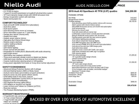 Used 2019 Audi A5 2.0T Prestige w/ 19" S Line Wheel Package AWD/4WD image 1