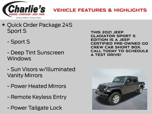Certified 2021 Jeep Gladiator Sport AWD/4WD image 7