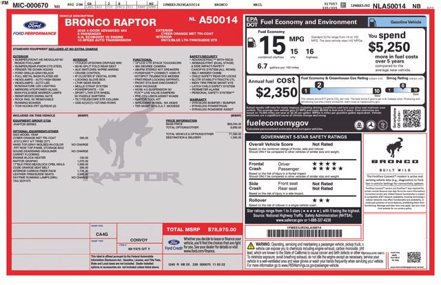 Used 2022 Ford Bronco Raptor w/ Interior Carbon Fiber Pack 6 AWD/4WD image 6