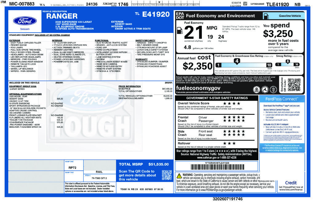 New 2026 Ford Ranger Lariat w/ Convenience Package AWD/4WD image 40