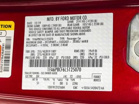 Used 2020 Ford Mustang GT Premium w/ GT Performance Package RWD image 56
