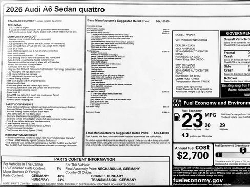 New 2026 Audi A6 Prestige AWD/4WD image 26