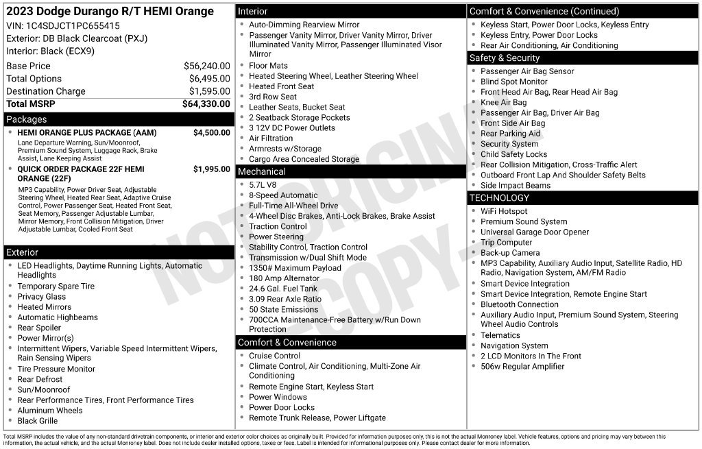 Used 2023 Dodge Durango R/T w/ Hemi Orange Plus Package AWD/4WD image 7