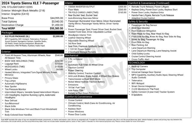 Used 2024 Toyota Sienna XLE w/ XLE Plus Package AWD/4WD image 12