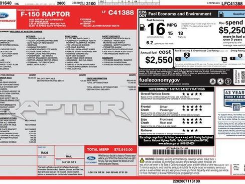 Used 2020 Ford F150 Raptor w/ Equipment Group 802A Luxury AWD/4WD image 54