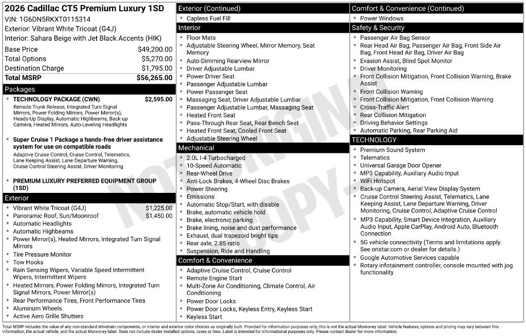 Used 2026 Cadillac CT5 Premium Luxury w/ Technology Package RWD image 38