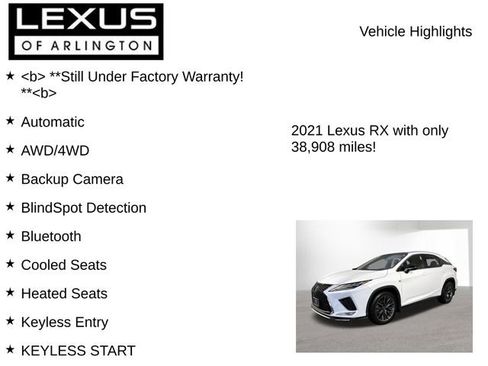 Certified 2021 Lexus RX 350 F Sport w/ Cold Area Package (CT) image 8