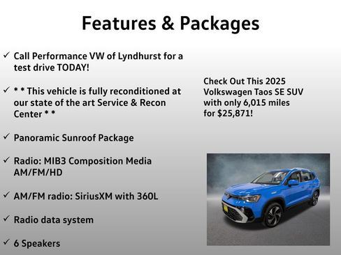 Used 2025 Volkswagen Taos SE w/ Panoramic Sunroof Package AWD/4WD image 4