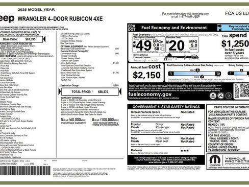 Certified 2025 Jeep Wrangler Unlimited Rubicon 4xe w/ Safety Group AWD/4WD image 3