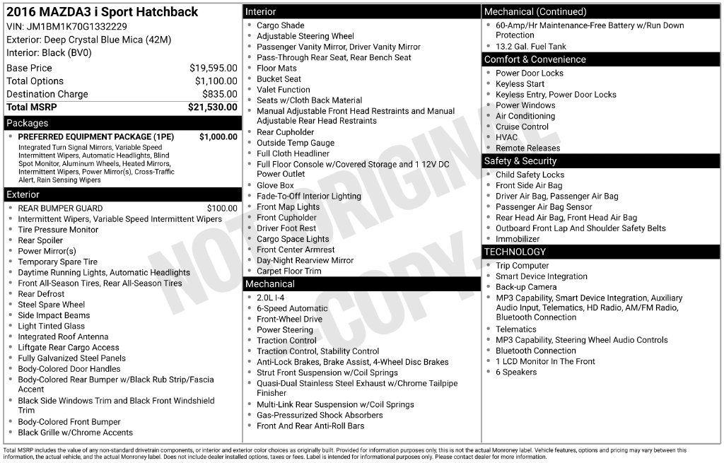 Used 2016 MAZDA MAZDA3 i Sport w/ Preferred Equipment Package FWD image 3