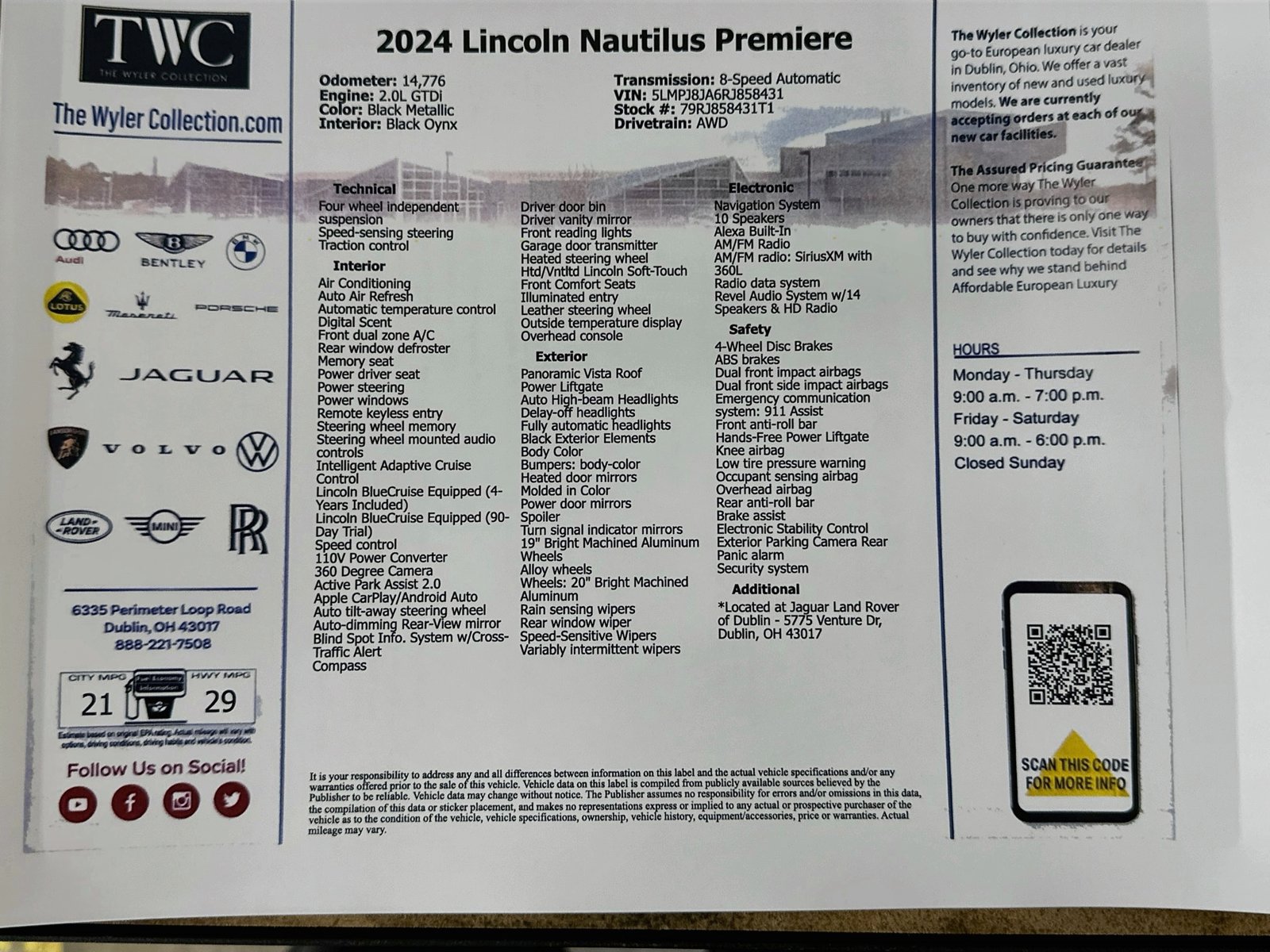 Used 2024 Lincoln Nautilus Premier w/ Equipment Group 102A AWD/4WD image 39