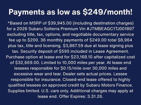 New 2026 Subaru Solterra Limited XT image 1