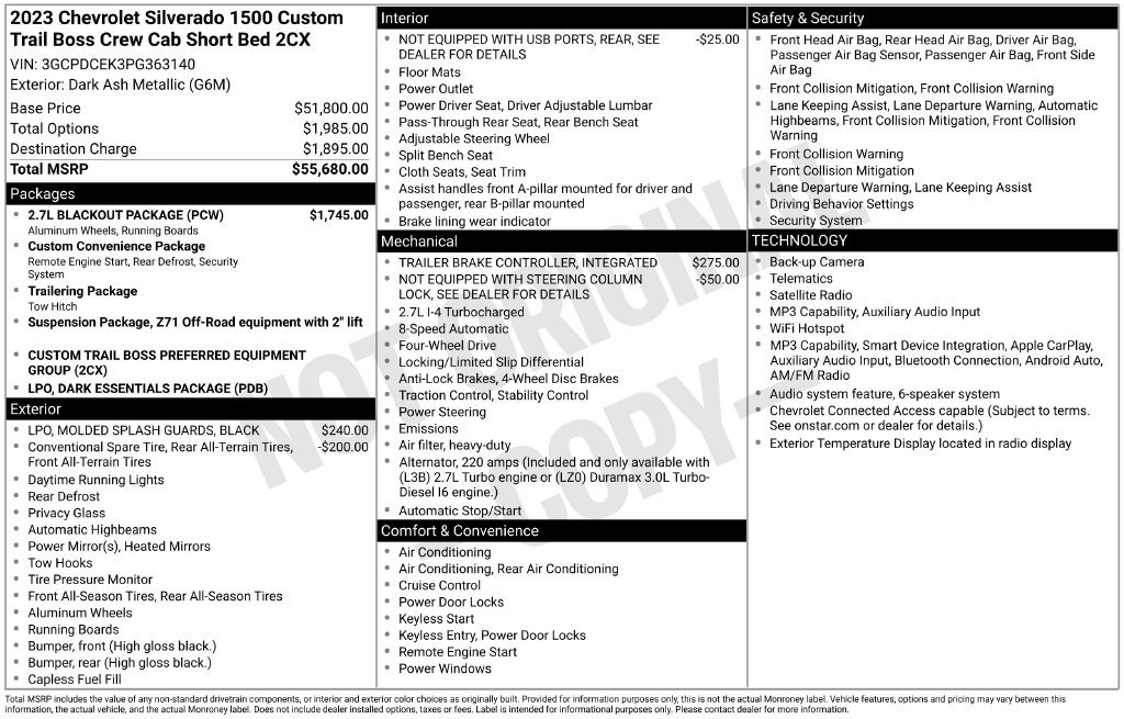 Certified 2023 Chevrolet Silverado 1500 Custom Trail Boss w/ 2.7L Blackout Package AWD/4WD image 38