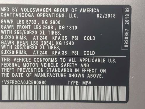 Used 2018 Volkswagen Atlas SE w/ R-Line Package FWD image 18