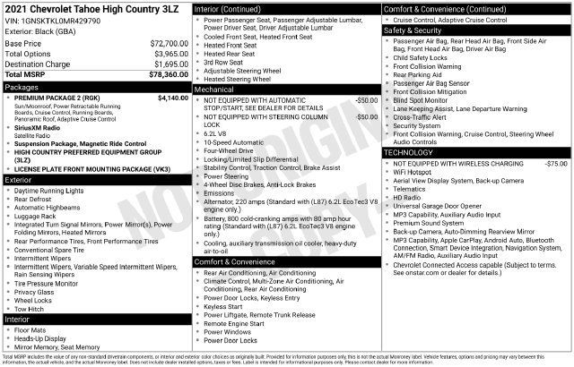 Used 2021 Chevrolet Tahoe High Country w/ Premium Package 2 AWD/4WD image 3