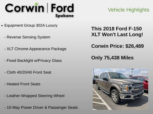 Used 2018 Ford F150 XLT w/ Equipment Group 302A Luxury AWD/4WD image 12