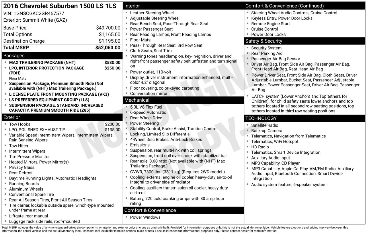 Used 2016 Chevrolet Suburban LS w/ Max Trailering Package RWD image 39
