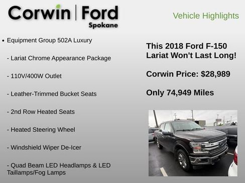 Used 2018 Ford F150 Lariat w/ Equipment Group 502A Luxury AWD/4WD image 9