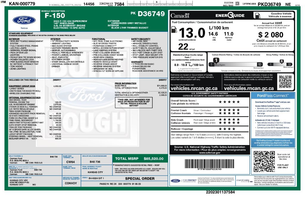 Used 2023 Ford F150 Lariat w/ Equipment Group 502A High AWD/4WD image 2