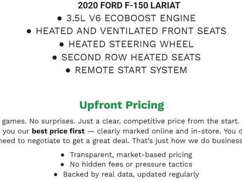 Certified 2020 Ford F150 Lariat w/ Equipment Group 502A Luxury AWD/4WD image 2