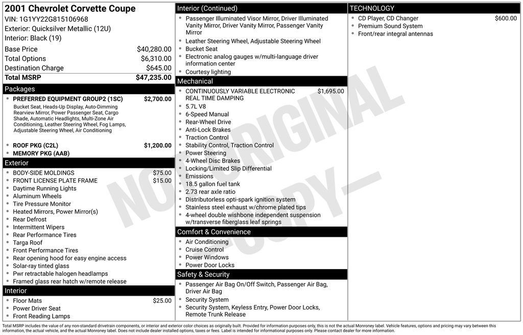 Used 2001 Chevrolet Corvette Coupe w/ Preferred Equipment Group2 RWD image 33