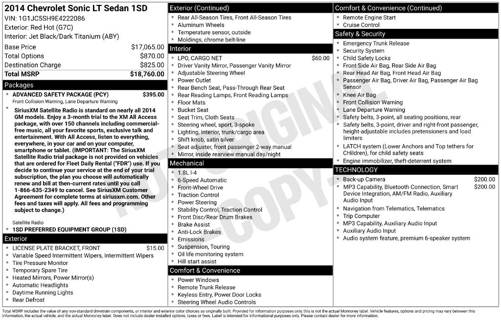 Used 2014 Chevrolet Sonic LT w/ Advanced Safety Package FWD image 2