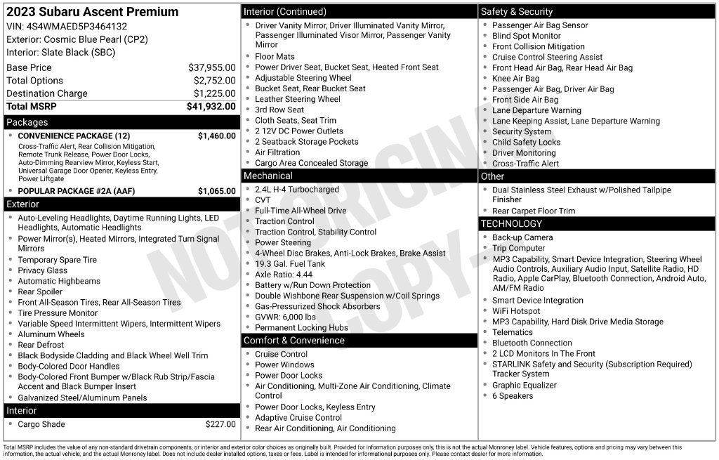 Certified 2023 Subaru Ascent Premium w/ Convenience Package AWD/4WD image 3