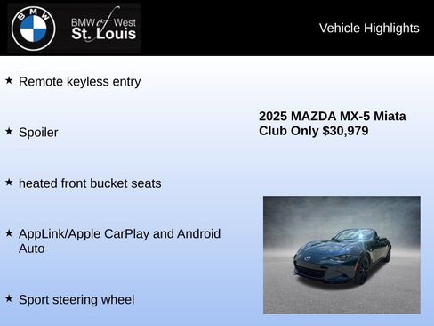 Used 2025 MAZDA MX-5 Miata Club w/ Weather Package RWD image 8
