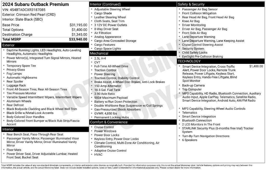 Certified 2024 Subaru Outback Premium AWD/4WD image 33