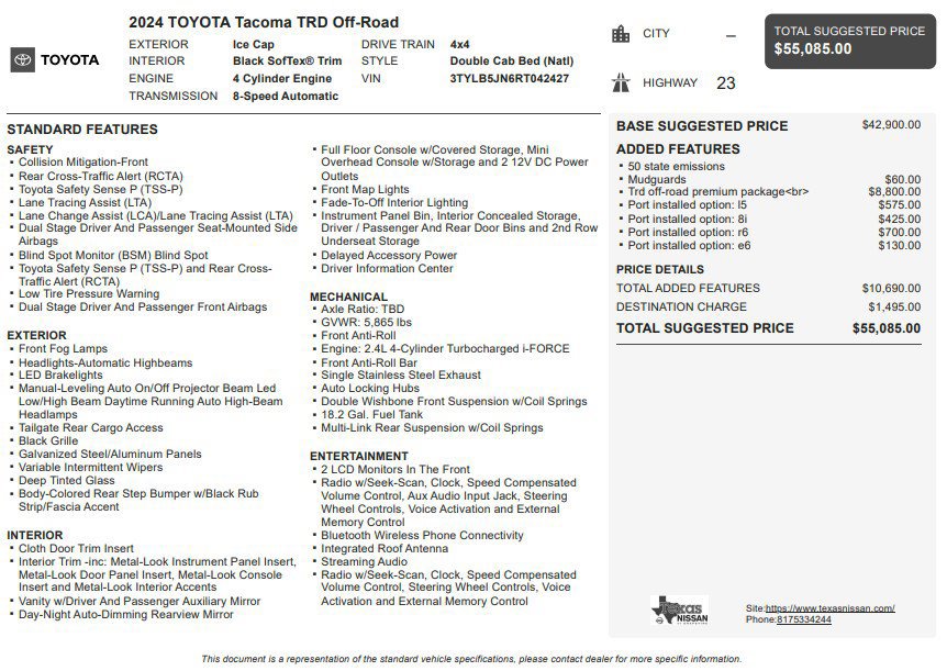 Used 2024 Toyota Tacoma TRD Off-Road w/ TRD Off Road Premium Package AWD/4WD image 60