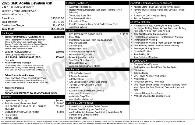 Used 2025 GMC Acadia Elevation w/ Elevation Premium Package AWD/4WD image 5